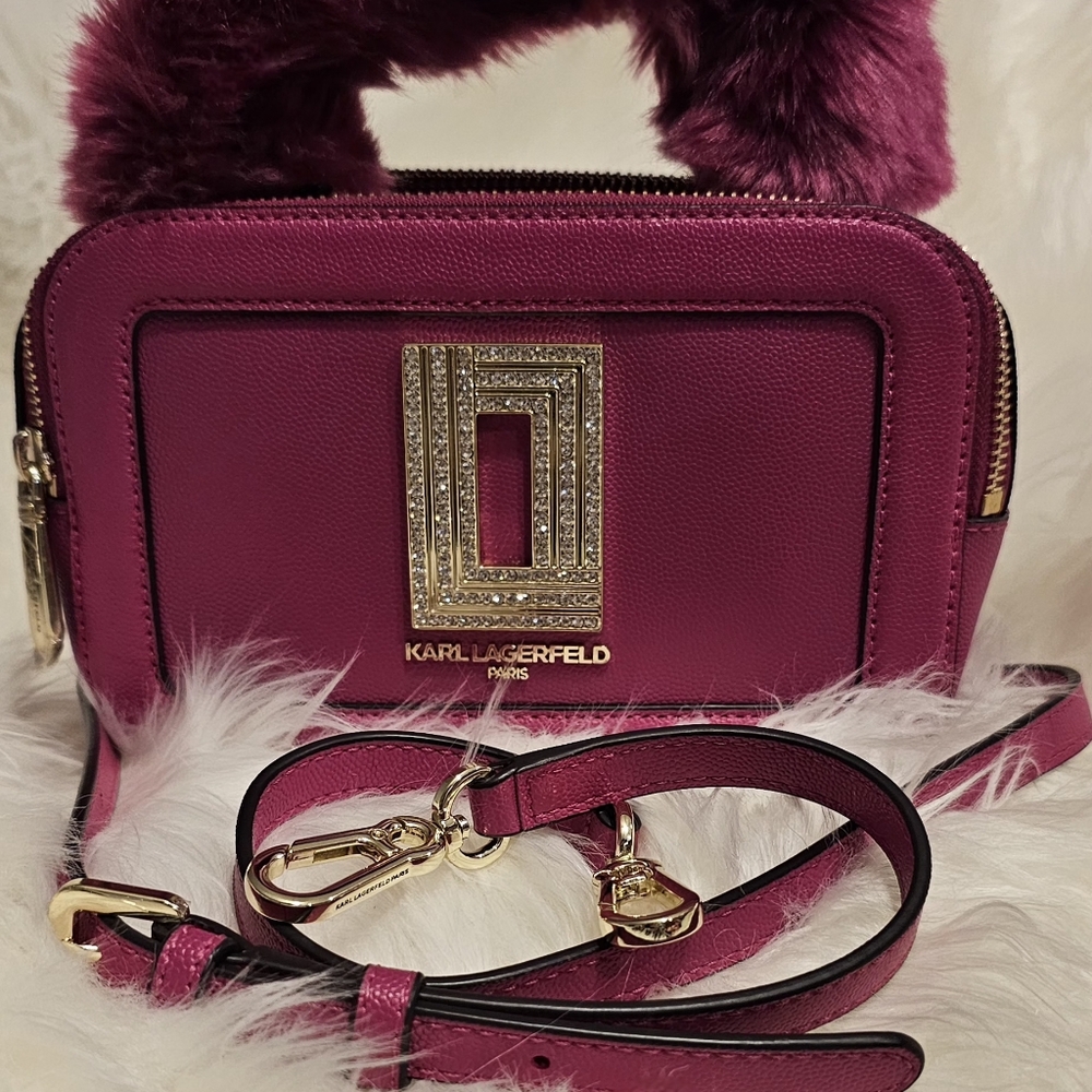 Karl Lagerfeld Simone Paris Faux Fur Magenta/Pink Crossbody Bag Gift Season